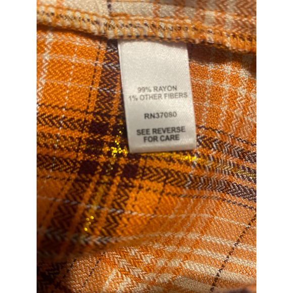 ""CATO Orange Check Plaid Long Sleeve Casual Button Down Shirt Women's SZ M"" - Picture 11 of 13